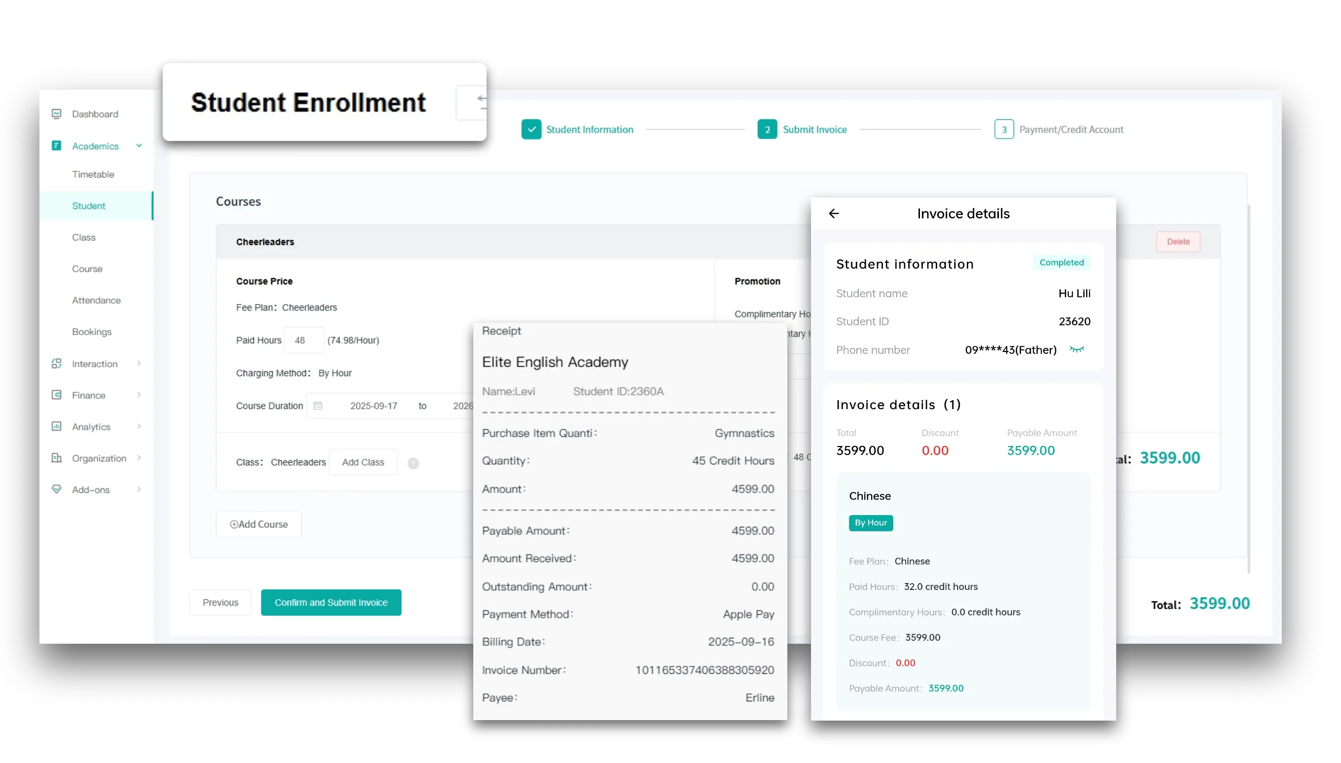 Artstep's enrollment form interface for student registration and application processing.