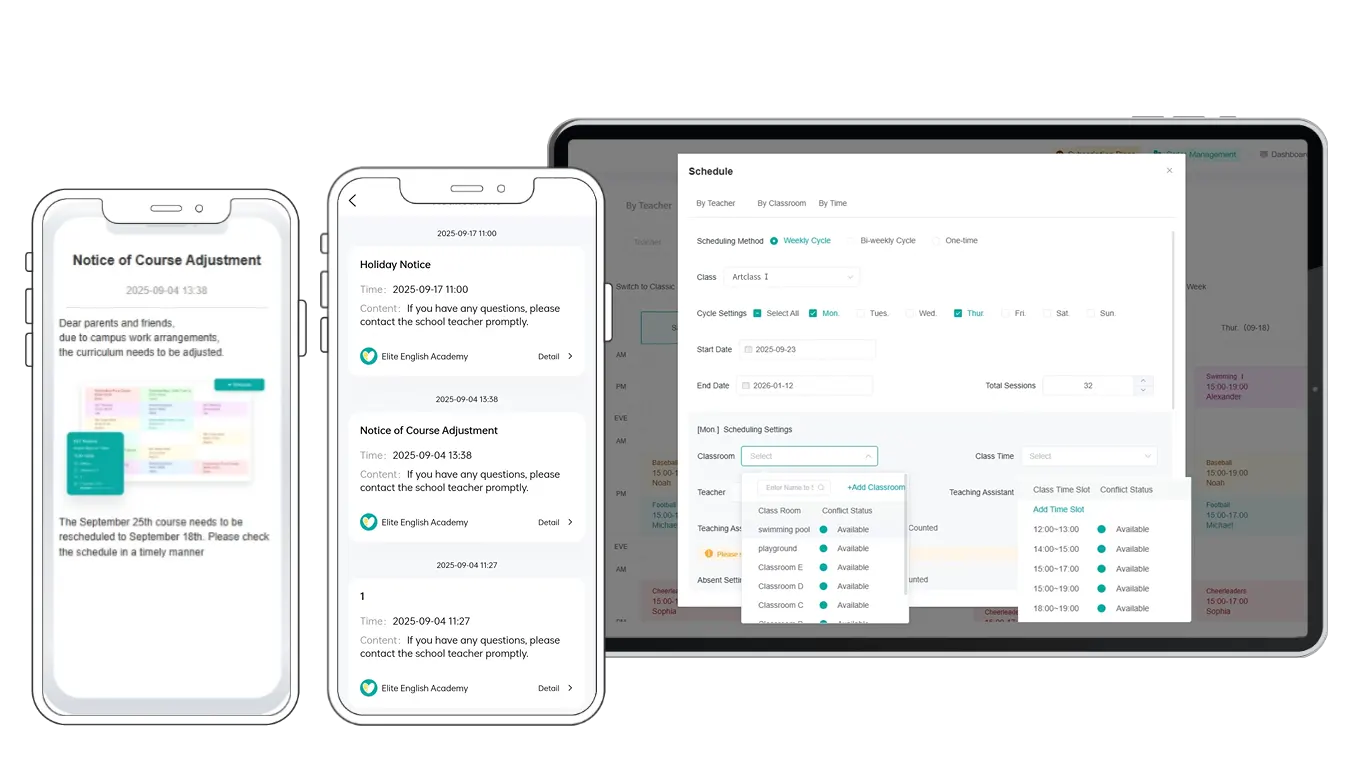 Artstep's scheduling interface alongside parent app notifications.