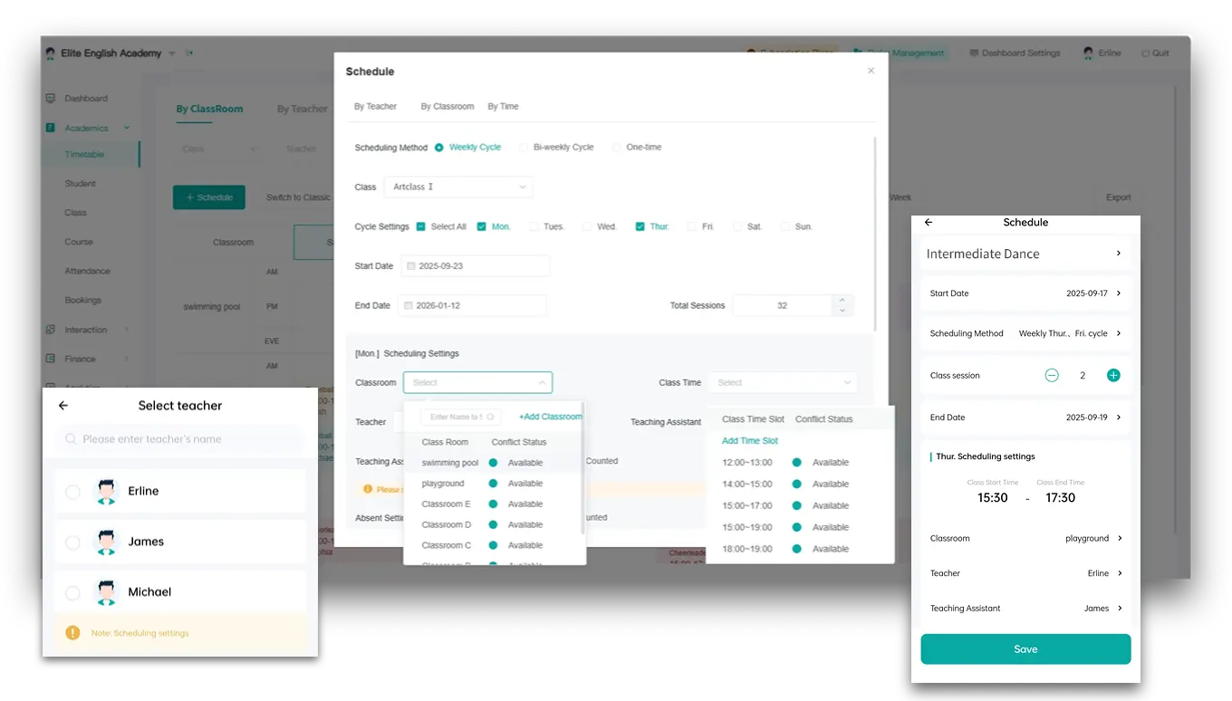 Artstep's smart scheduling interface for automated timetable generation.