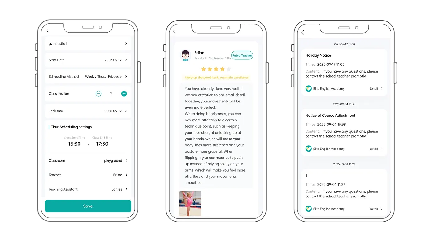 Artstep's platform showing class scheduling, skill progression tracking, and parent notification features.