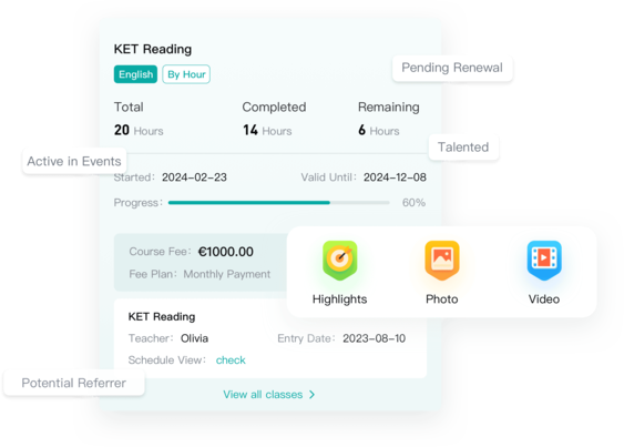 Artstep's enrolled course details showing class names, session counts, and learning progress.