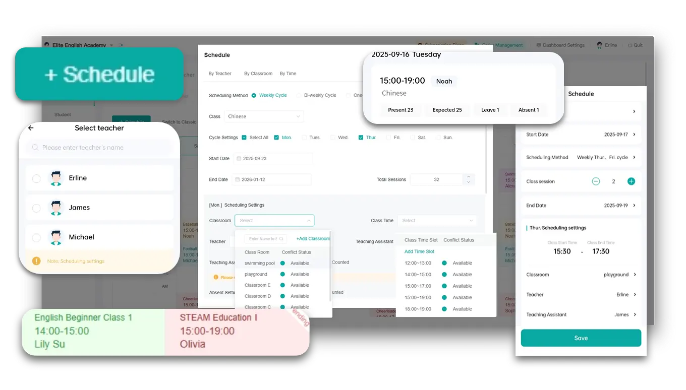 Artstep's smart scheduling interface for language courses with automated timetable optimization.