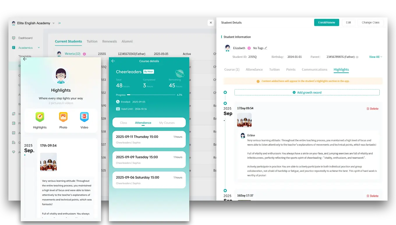 Artstep's skill progression tracker and Growth Moments gallery for monitoring student development.