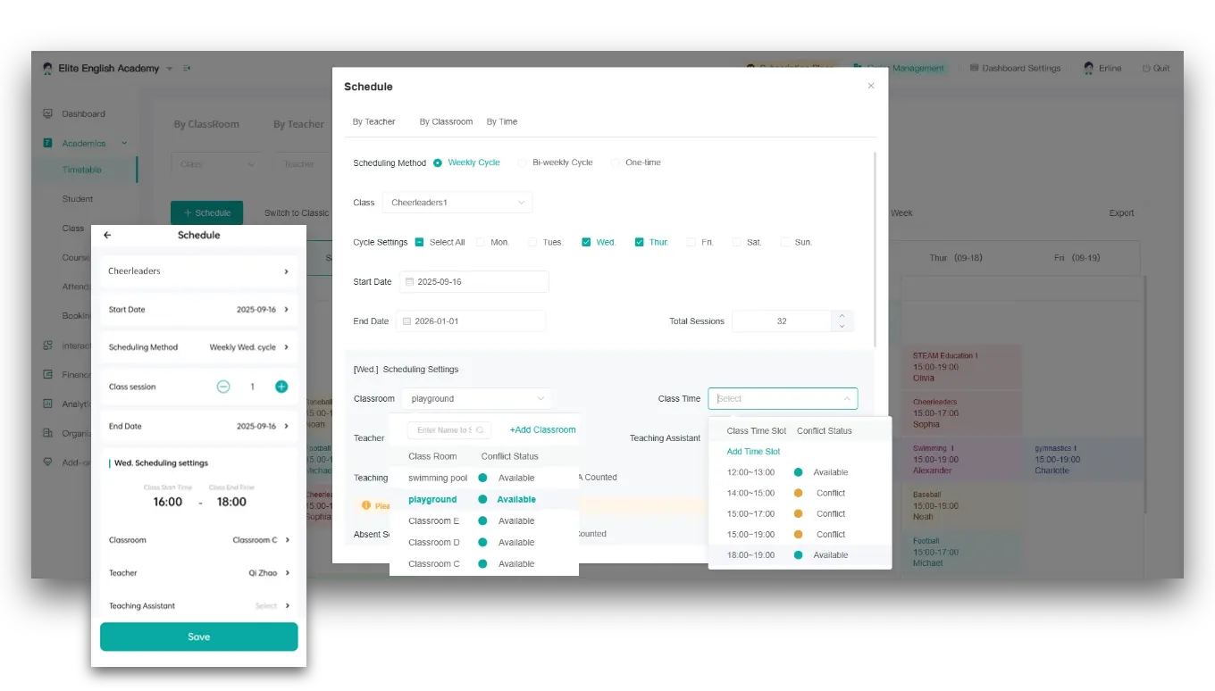 Artstep's scheduling process shown on both mobile app and desktop computer interfaces.
