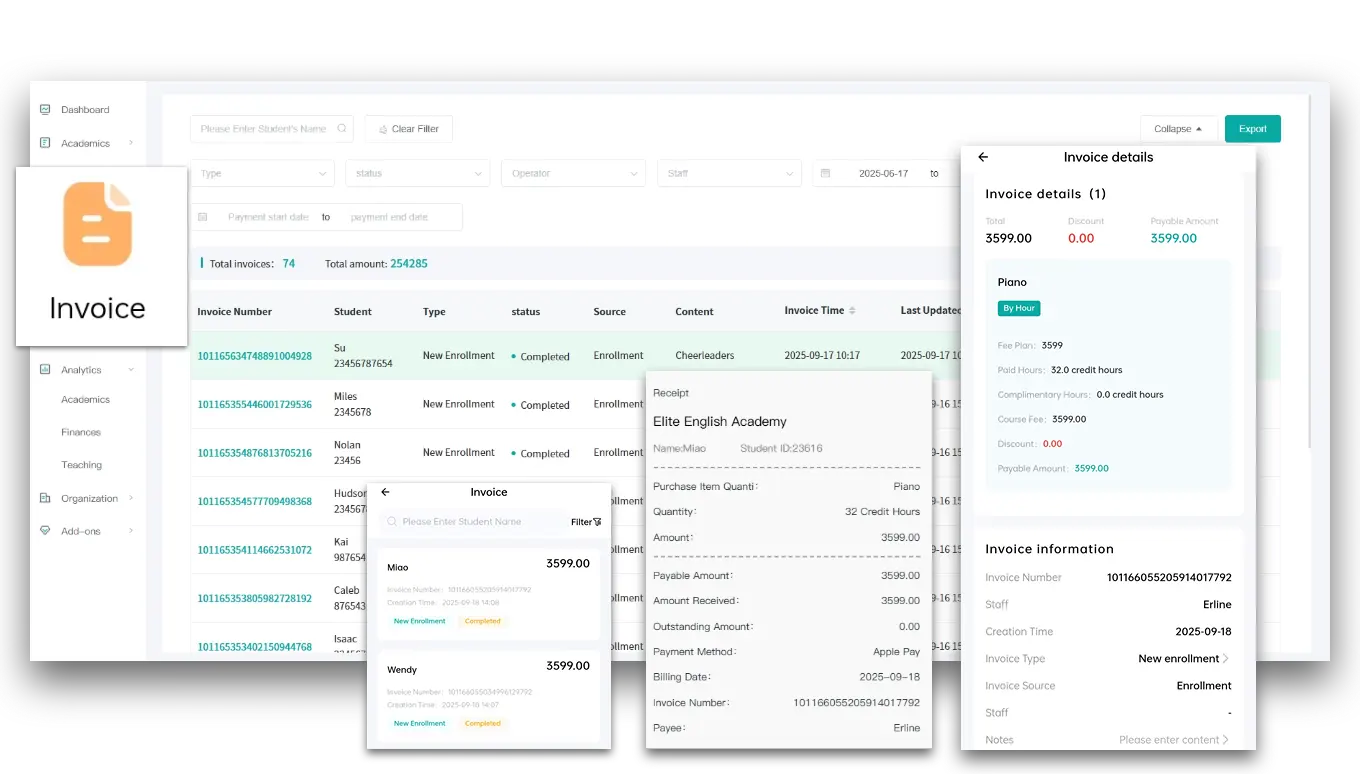 Artstep's music course billing and payment interface.