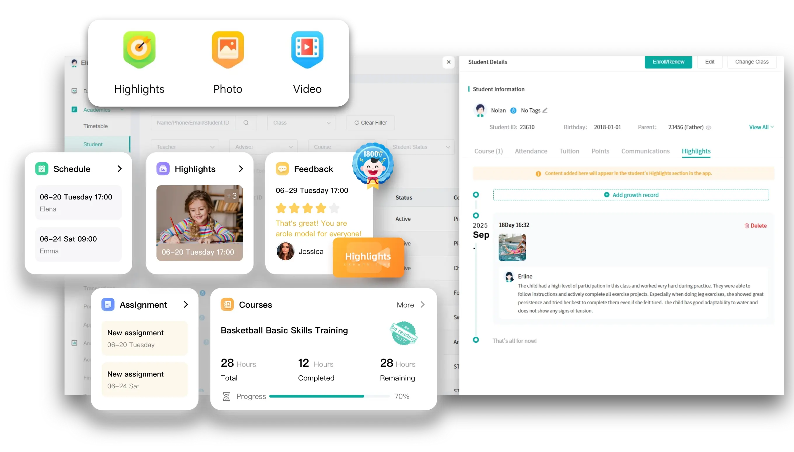 Artstep's Growth Timeline showcasing student milestones and learning highlights.