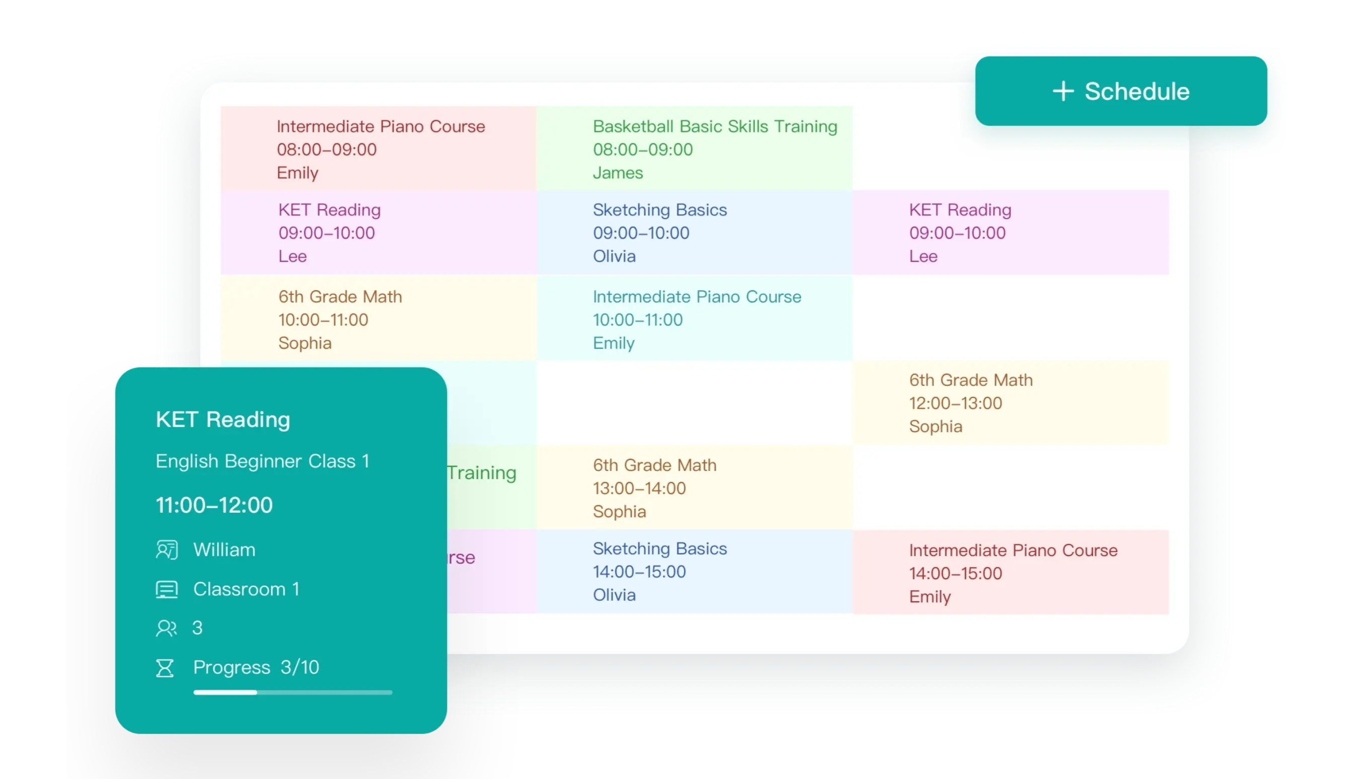 Artstep's drag-and-drop scheduling interface for intuitive timetable creation.