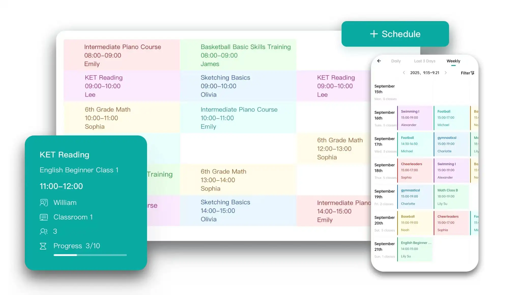 Artstep's master schedule overview displaying all classes and resources.