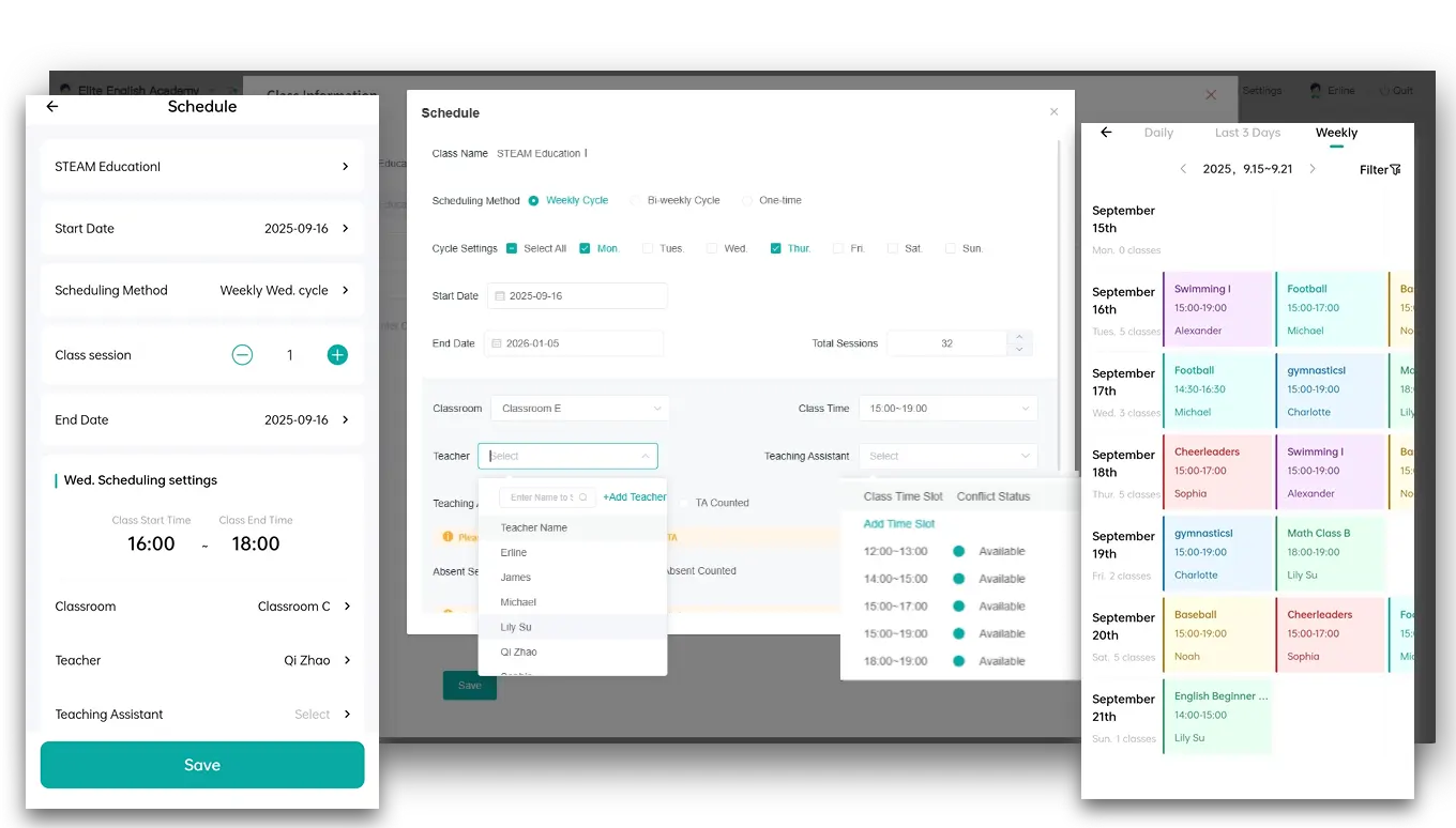 Artstep's smart scheduling interface displaying the scheduling process and the final optimized timetable.