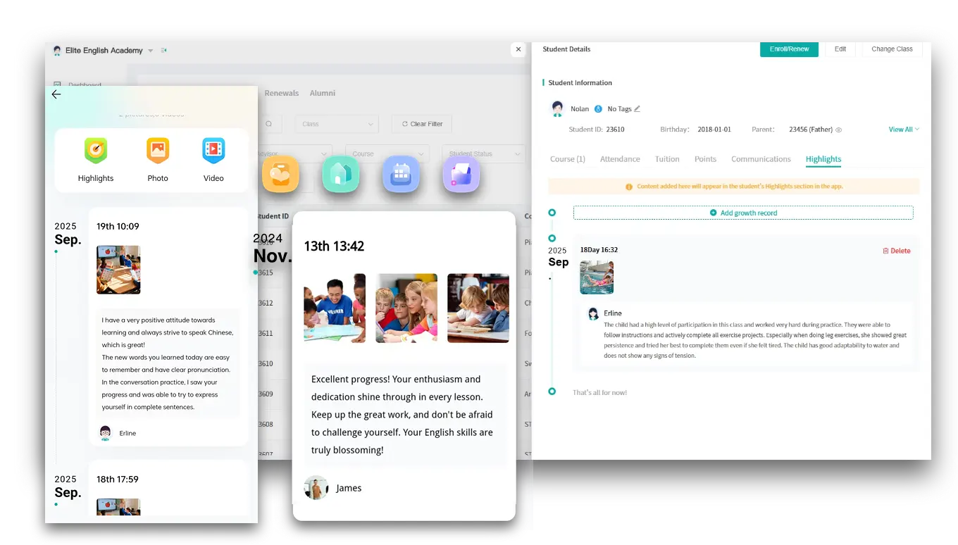 Artstep's Growth Timeline showcasing student milestones with photos and achievements.
