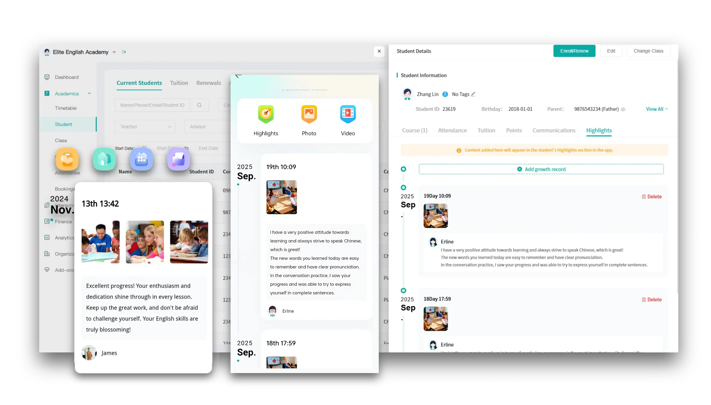 Artstep's teacher feedback interface for class performance and homework evaluation.